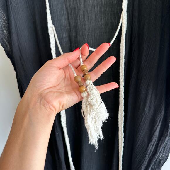 O + X Tasseled Lightweight Side Slit Open-Front Swim Coverup Black OS - Picture 4 of 7